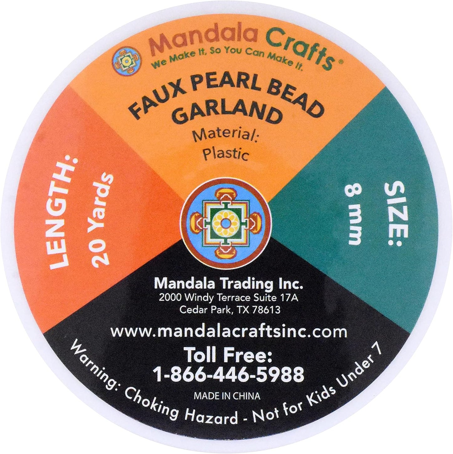 Mandala Crafts 8mm Faux Metallic Gold Pearl Beads Roll - 20 Yards Strand of Fake Pearls Chain Garlands Spool String for Christmas Tree, Wedding, Party, Vases, DIY Decoration