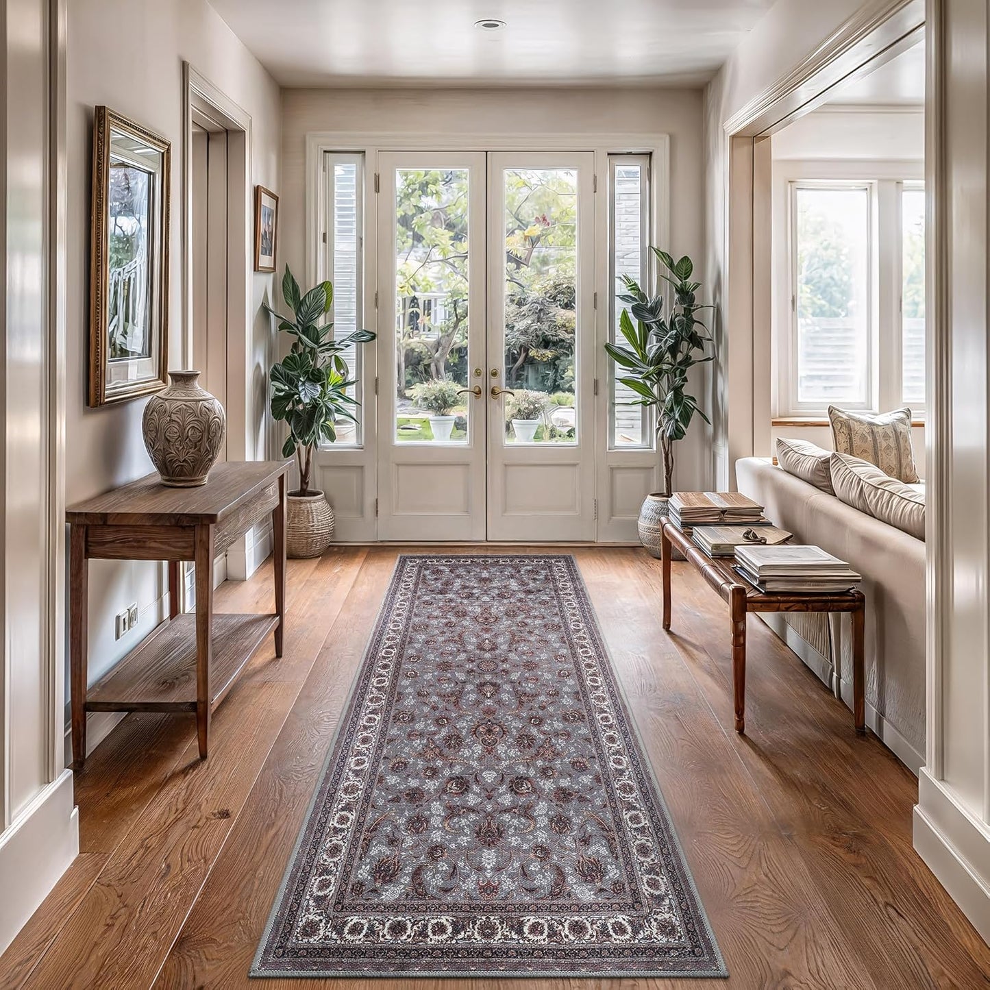 Bloom Rugs Washable Non-Slip 7 ft Runner - Slate Gray Traditional Oriental Runner for Entryway, Hallway, Bathroom, and Kitchen - Exact Size: 2.5' x 7'