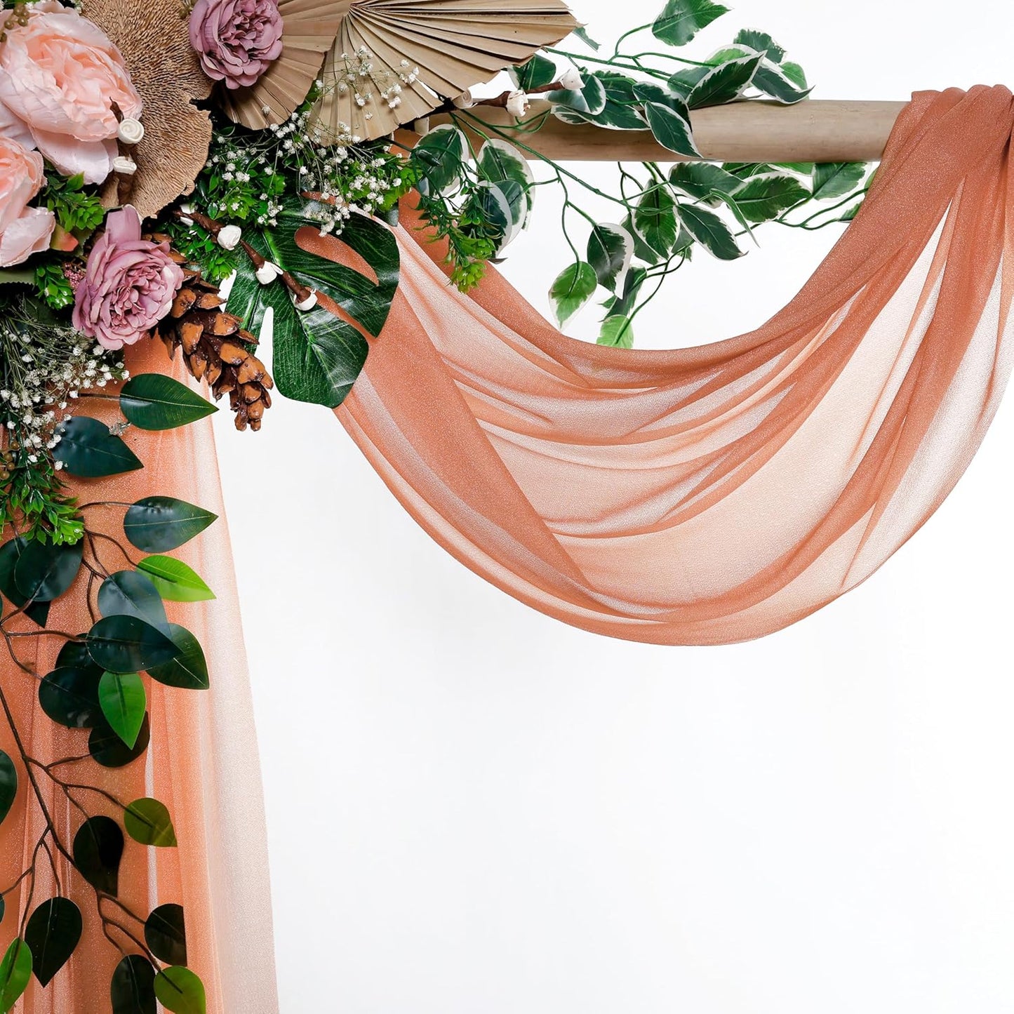 VDS Pack of 2 Panel (30 Inch X 30 Feet) Wedding Arch Draping Fabric Sheer Chiffon Fabric Drapery for Wedding Ceremony Reception Swag Backdrop Canopy Chuppah ARBO Altars Decoration (Coral Peach)