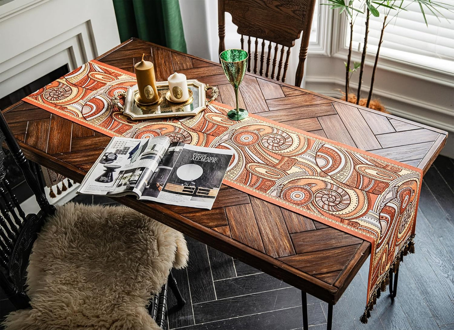 13×72 Inch Table Runner, Retro-Luxury Tassels Series for Kitchen Dining Table Holiday Decoration (Spiral Arts)