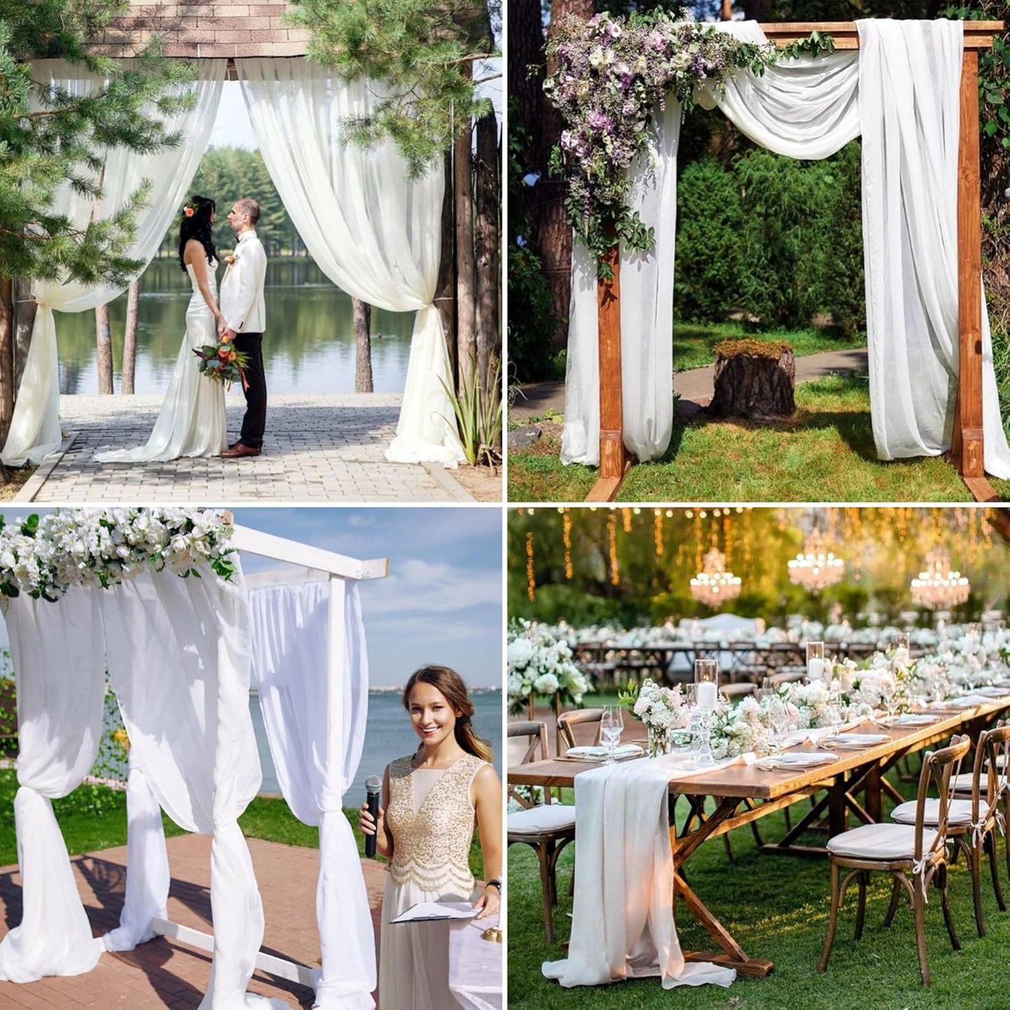 8 Panels Wedding Arch Draping Fabric 28" x 20Ft Wedding Arch Drapes Chiffon Fabric Drape Sheer Backdrop Curtain for Weddings Party Swag Ceremony Birthday Arbor Drapery Reception Ceiling Décor(White)