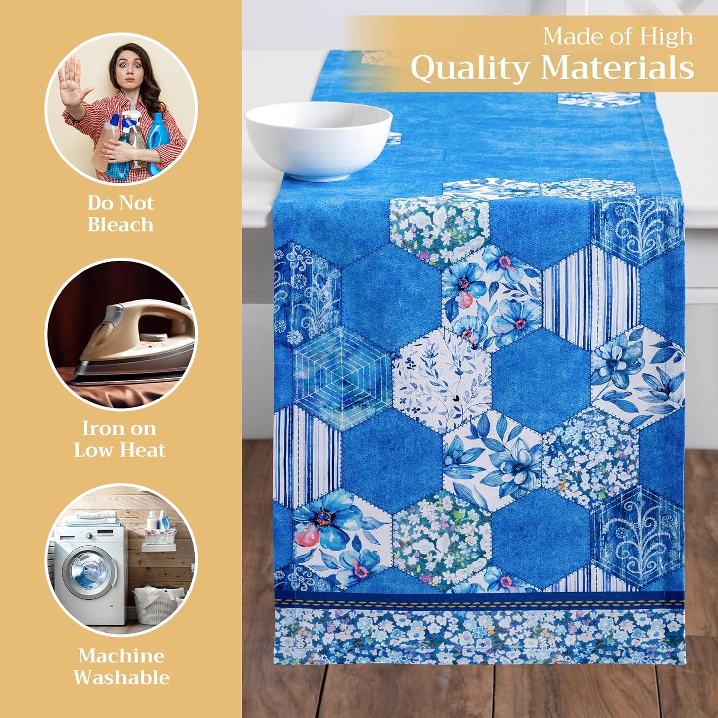 Maison d' Hermine Table Runner 100% Cotton Single Layer Table Runners 108 inches Long Decorative for Home Kitchen Dining Party Wedding Bridal Shower Spring Summer (Summer Blues, 14.50" x 108")