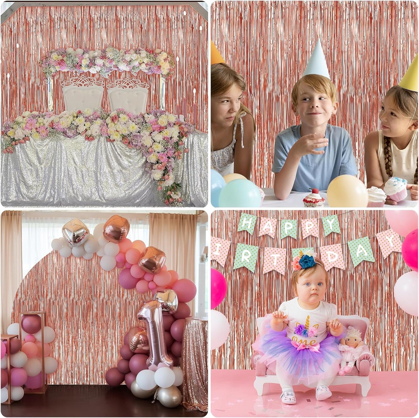 Crosize 7 Pack 3.3 x 9.9 ft Rose Gold Foil Fringe, Streamer Backdrop Curtains, Streamers Birthday Party Decorations, Tinsel Curtains for Parties, Photo Booth Backdrops