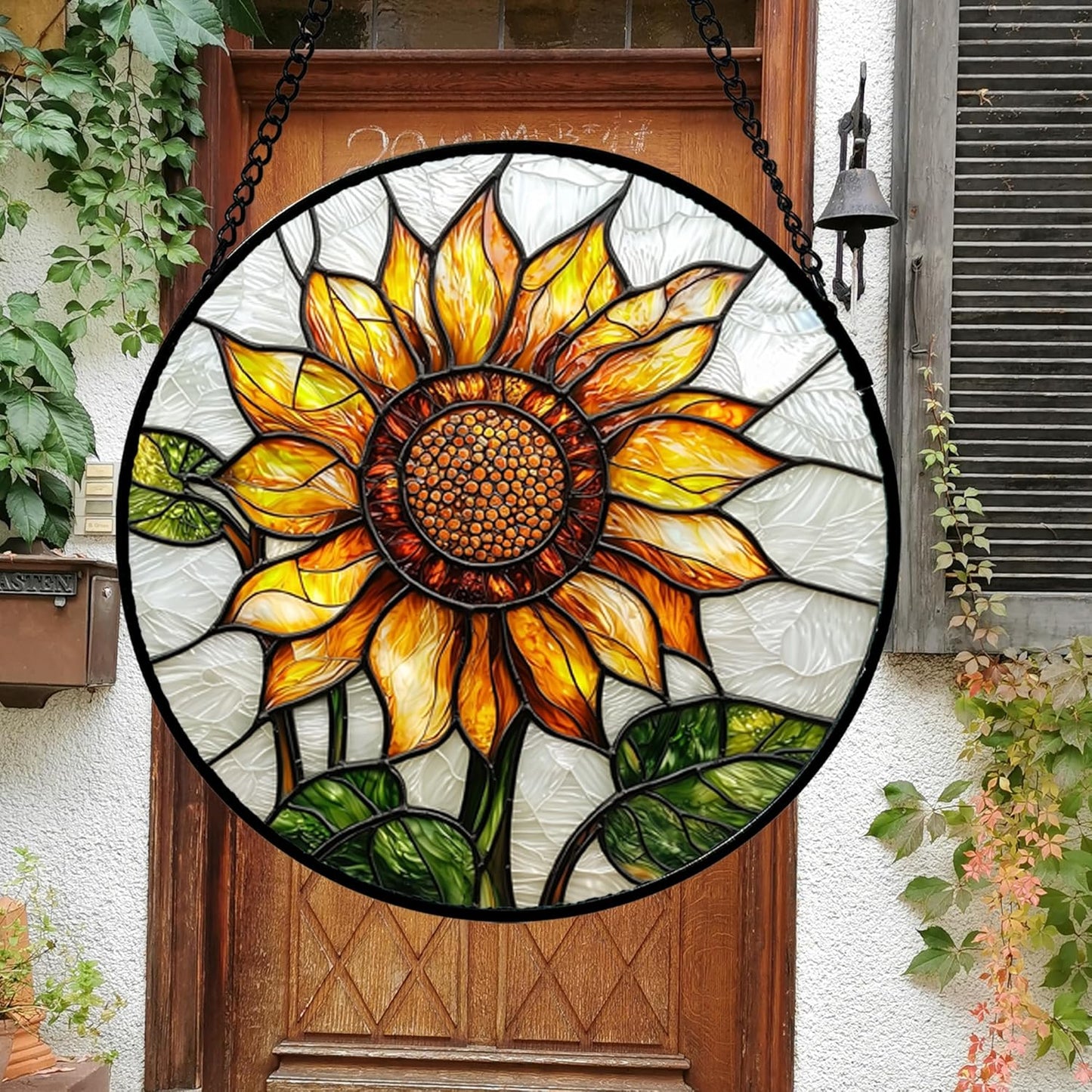 Stained Glass Window Hanging - Sunflower Flower Suncatcher Ready to Hang Window Doors Home Decoration and Christmas, Mother's Day Birthday Gifts for Women, Men, and Mom 14.9x14.9 in