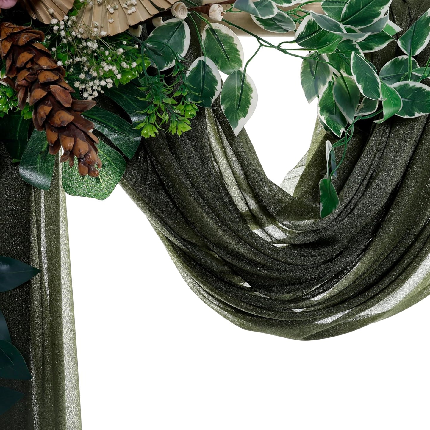 VDS Pack of 1 Panel (30 Inch X 20 Feet) Wedding Arch Draping Fabric Sheer Chiffon Fabric Drapery for Wedding Ceremony Reception Swag Backdrop Canopy Chuppah ARBO Altars Decoration (Olive)