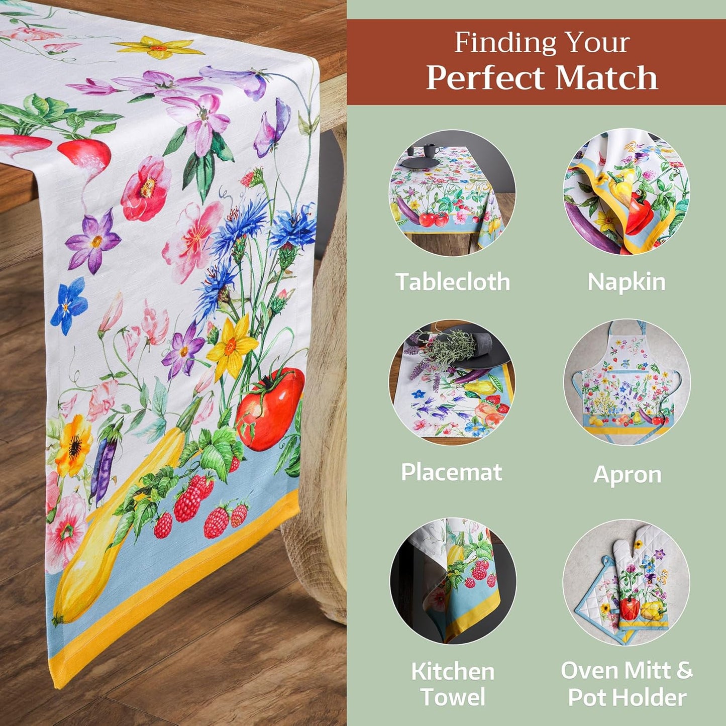 Maison d' Hermine Table Runner 100% Cotton Single Layer Table Runners 72 inches Long Decorative for Home Kitchen Dining Party Baby Shower Wedding Bridal Shower Spring Summer (Giverny, 14.50" x 72")