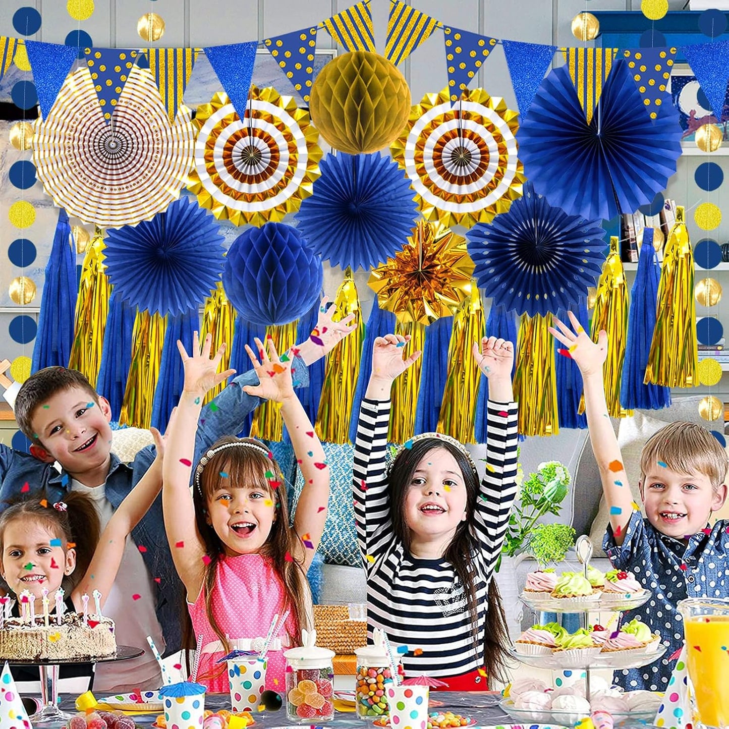 Paper Fans Party Decorations Glitter Paper Triangle Flag Pennant Banner Tassel Garland Circle Banners Party Supplies for Graduation,Bachelorette, Birthday, Wedding, Baby Shower