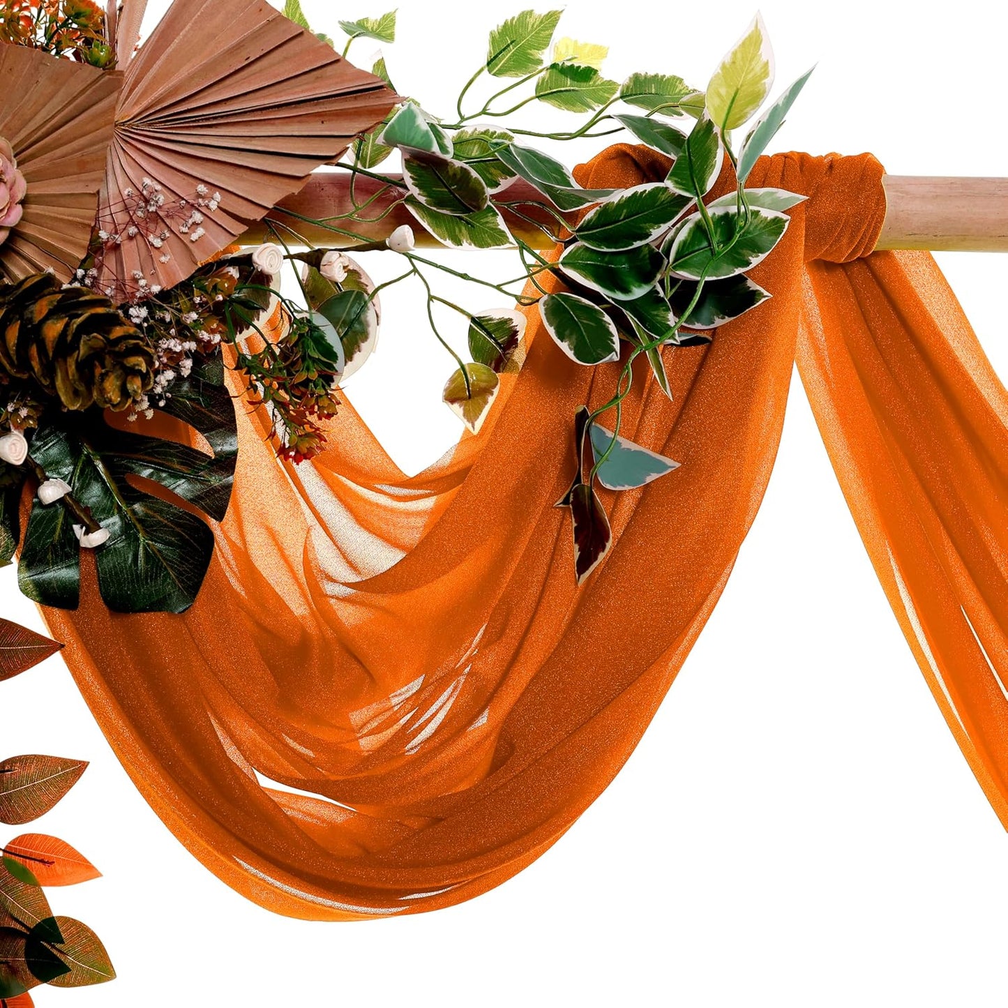 VDS Pack of 1 Panel (30 Inch X 50 Feet) Wedding Arch Draping Fabric Sheer Chiffon Fabric Drapery for Wedding Ceremony Reception Swag Backdrop Canopy Chuppah ARBO Altars Decoration (Orange)