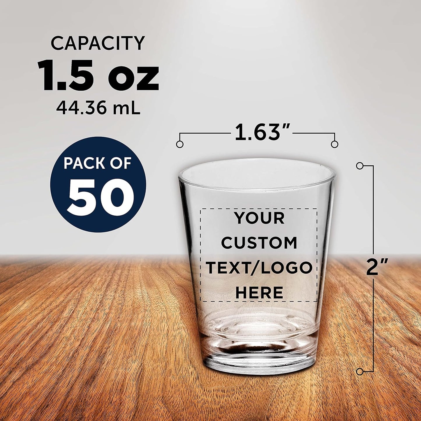 DISCOUNT PROMOS Custom Translucent Plastic Shot Glasses 1.5 oz. Set of 50, Personalized Bulk Pack - Acrylic, Great for Wedding, Party, Birthday, Gifts - Clear