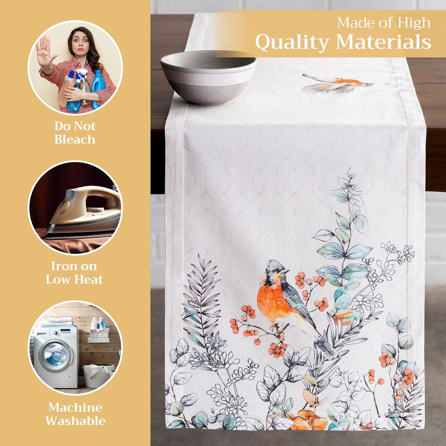 Maison d' Hermine Table Runner 100% Cotton Single Layer Table Runners 108 inches Long for Thanksgiving Christmas Decorations Home Kitchen Dining Party Wedding (Whitish Shabby Chique, 14.5" x 108")