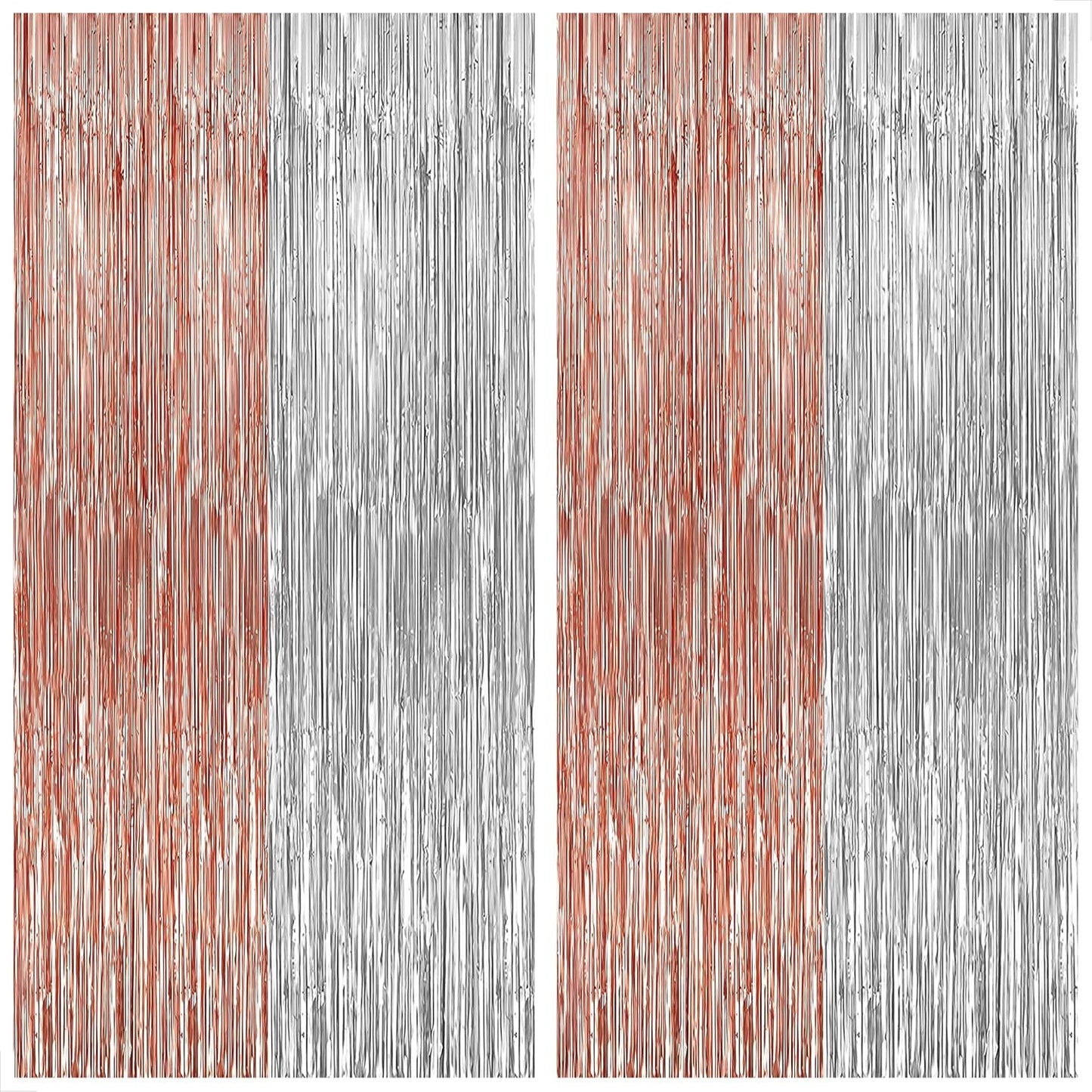 KatchOn, Large Silver and Rose Gold Fringe Backdrop, Pack of 2 | Silver & Rose Gold Streamers for Rosegold Birthday, Unicorn Party Decorations | Backdrop for Bachelorette, Bride Party Decoration