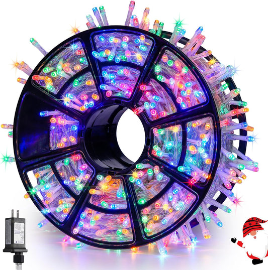 JMEXSUSS 168FT 600 LED Christmas Decor Lights - 8 Modes Multicolor Outdoor/Indoor Waterproof Plug-in Party Holiday Decorations