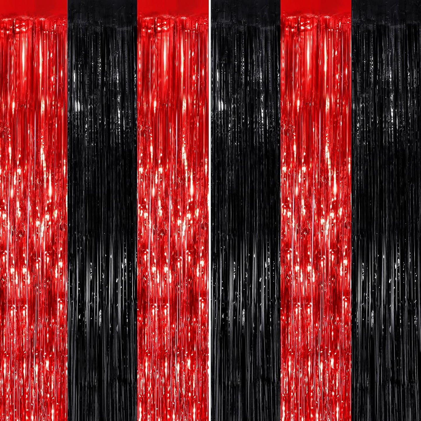 Black Red Fringe Curtain Party Streamers 2Pack 3.3 x 8.3 Ft Foil Fringe Backdrop Curtains for Birthday Wedding Bridal Baby Shower Holiday Tinsel Streamers Black Party Decorations Door Streamers