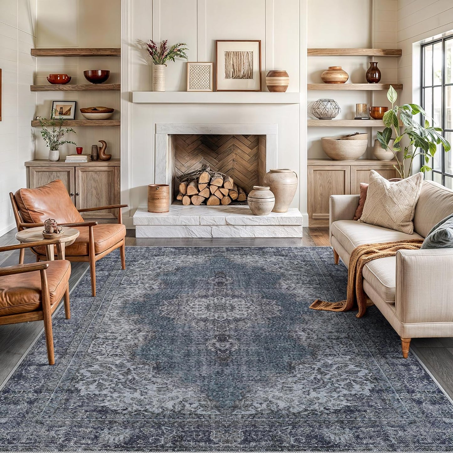 Bloom Rugs Washable Non-Slip 8' x 10' Rug - Dark Teal Traditional Medallion Area Rug for Living Room, Bedroom, Dining Room, and Kitchen - Exact Size: 8' x 10'