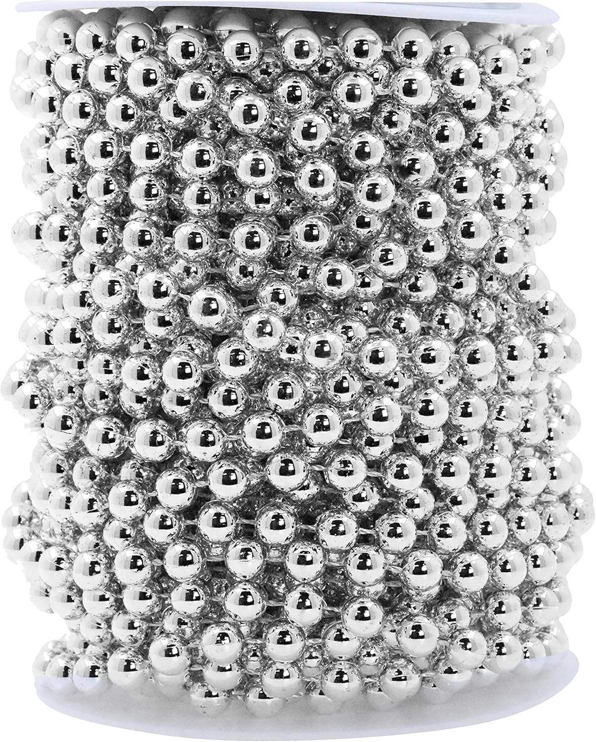 Mandala Crafts 8mm Faux Metallic Silver Pearl Beads Roll - 20 Yards Strand of Fake Pearls Chain Garlands Spool String for Christmas Tree, Wedding, Party, Vases, DIY Decoration