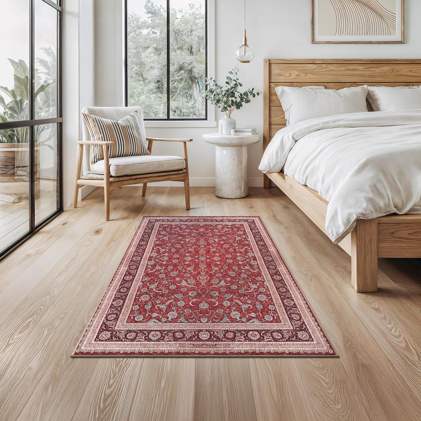 Bloom Rugs Washable Non-Slip 3' x 5' Rug - Red/Beige Traditional Bordered Area Rug for Living Room, Bedroom, Dining Room, and Kitchen - Exact Size: 3' x 5'