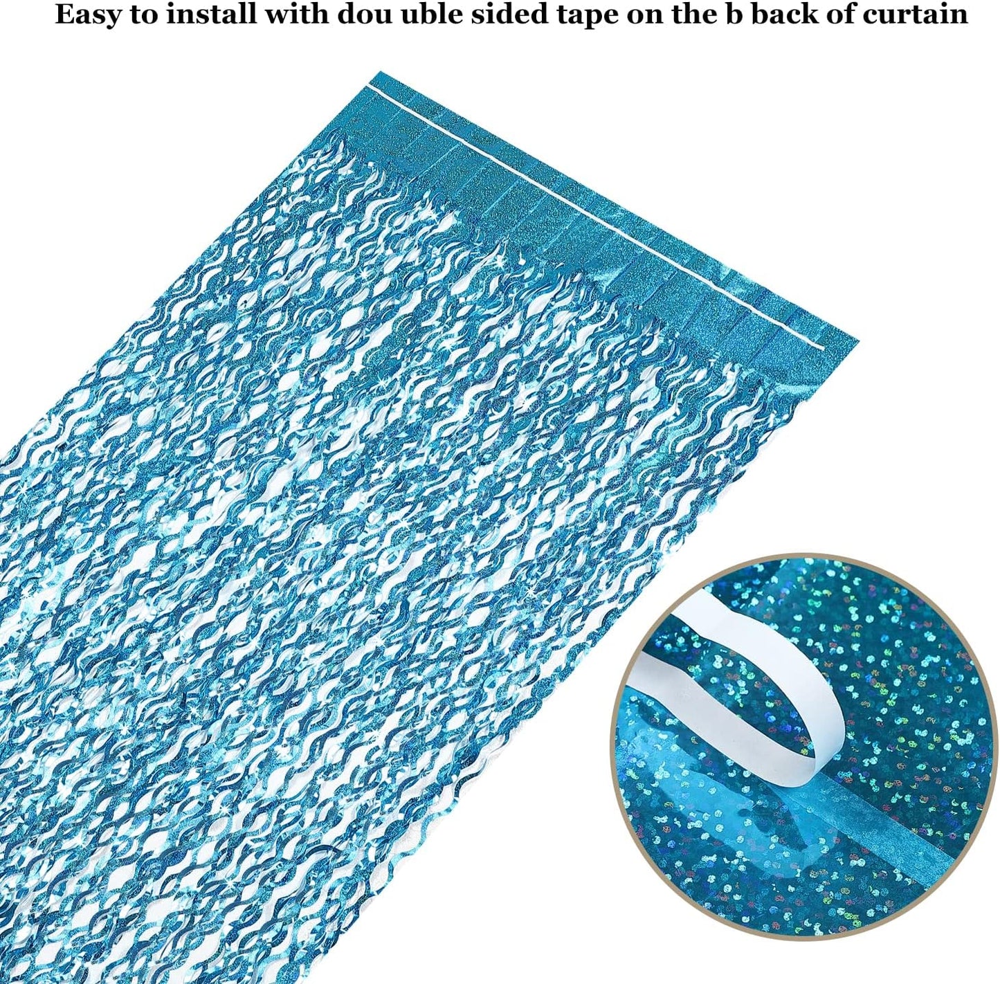 3 Pack 3.3 ft x 6.6 ft Teal Foil Fringe Curtains - Sparkle Metallic Curtains Party Decorations Photo Booth Decorations Party Supplier