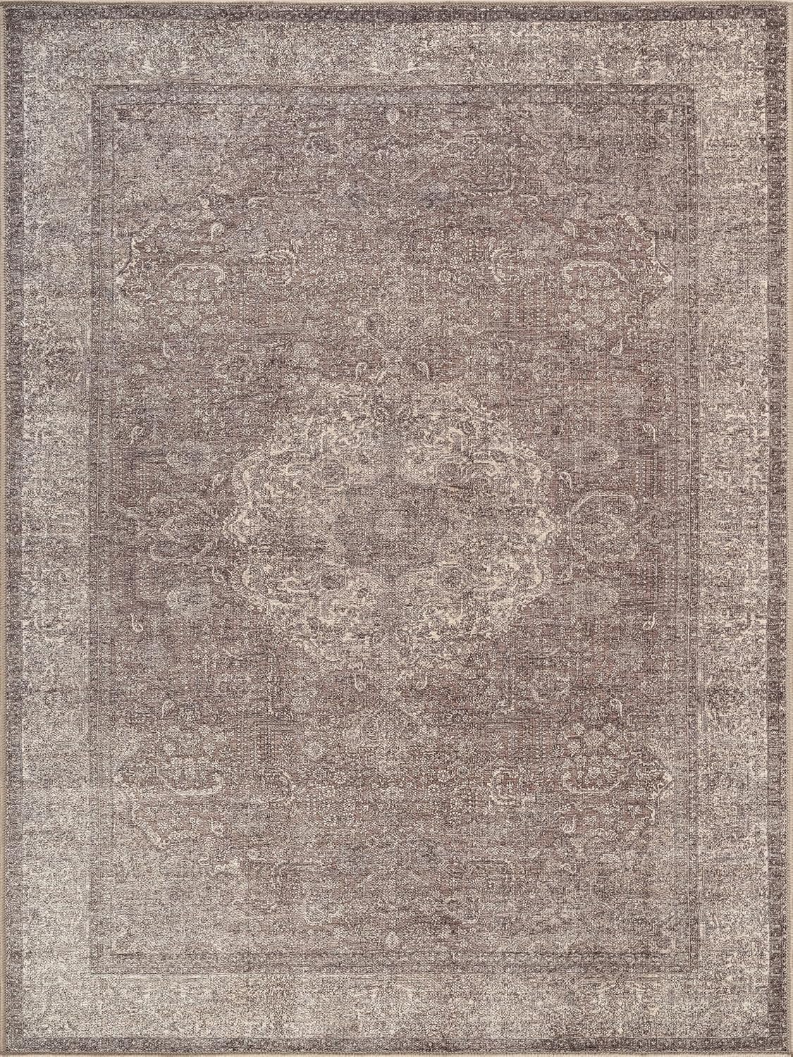 Bloom Rugs Washable Non-Slip 6' x 9' Rug - Taupe/Beige Traditional Medallion Area Rug for Living Room, Bedroom, Dining Room, and Kitchen - Exact Size: 6' x 9'