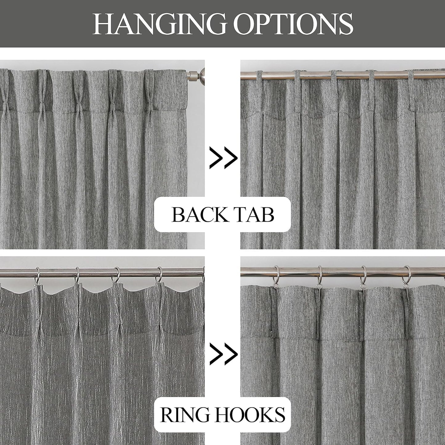 Vision Home Gray Pinch Pleated Semi Sheer Curtains Textured Light Filtering Window Curtains 84 inch for Living Room Bedroom Rayon Blended Charcoal Grey Pinch Pleat Drapes with Hooks 2 Panels 40"Wx84"L