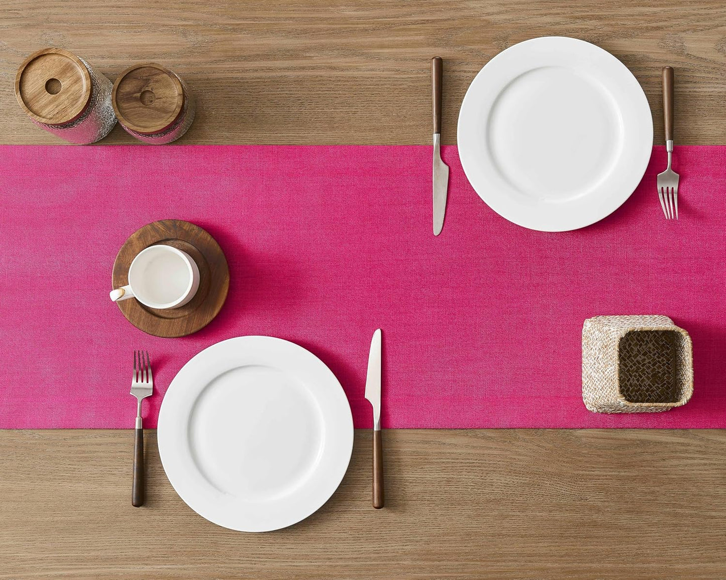 ZeeMart Linen Textured Border Table Runner, 14 x 108 Inch Hot Pink, Farmhouse Style Pink Table Runners 108 Inches Long, Easy Care Everyday Polyester Table Runner