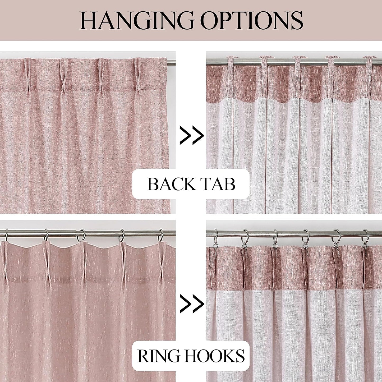 Vision Home Pink Pinch Pleated Semi Sheer Curtains for Girls Bedroom Living Room Textured Light Filtering Window Curtains 95 inch Rayon Blended Pinch Pleat Pink Drapes with Hooks 2 Panels 40" Wx95 L