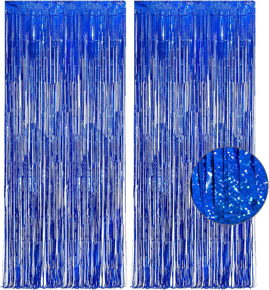 Dark Blue Tinsel Backdrop Streamers - GREATRIL Party Streamers Backdrop Foil Fringe Curtains for Birthdays/Bachelorette/Bridal Shower/Engagement Decorations - 1m x 2.5m - Pack of 2