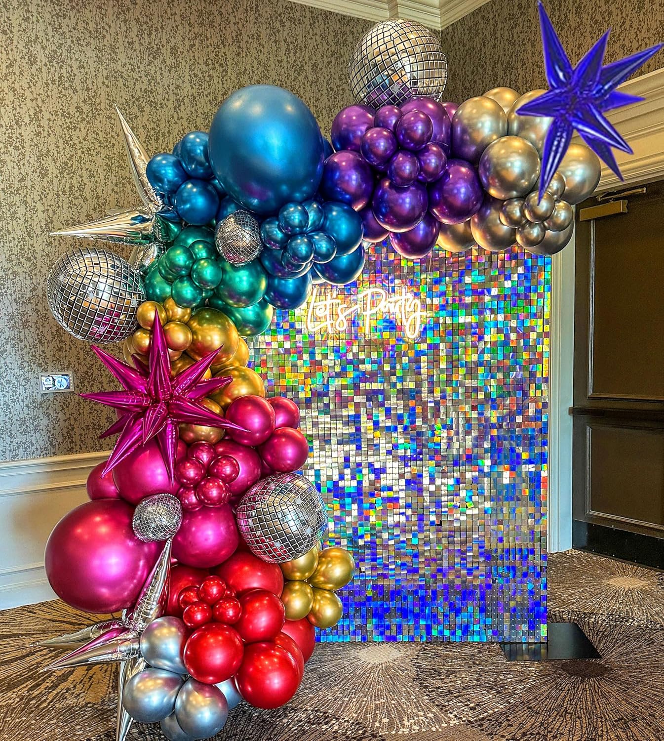 161pcs Shiny Chrome Balloon Garland Arch Kit Retro Disco Dance Party Decorations with 4D Disco Ball Balloons and Explosion Star Foil Balloons for 80s 90s Theme Neon Birthday Galaxy Supplies