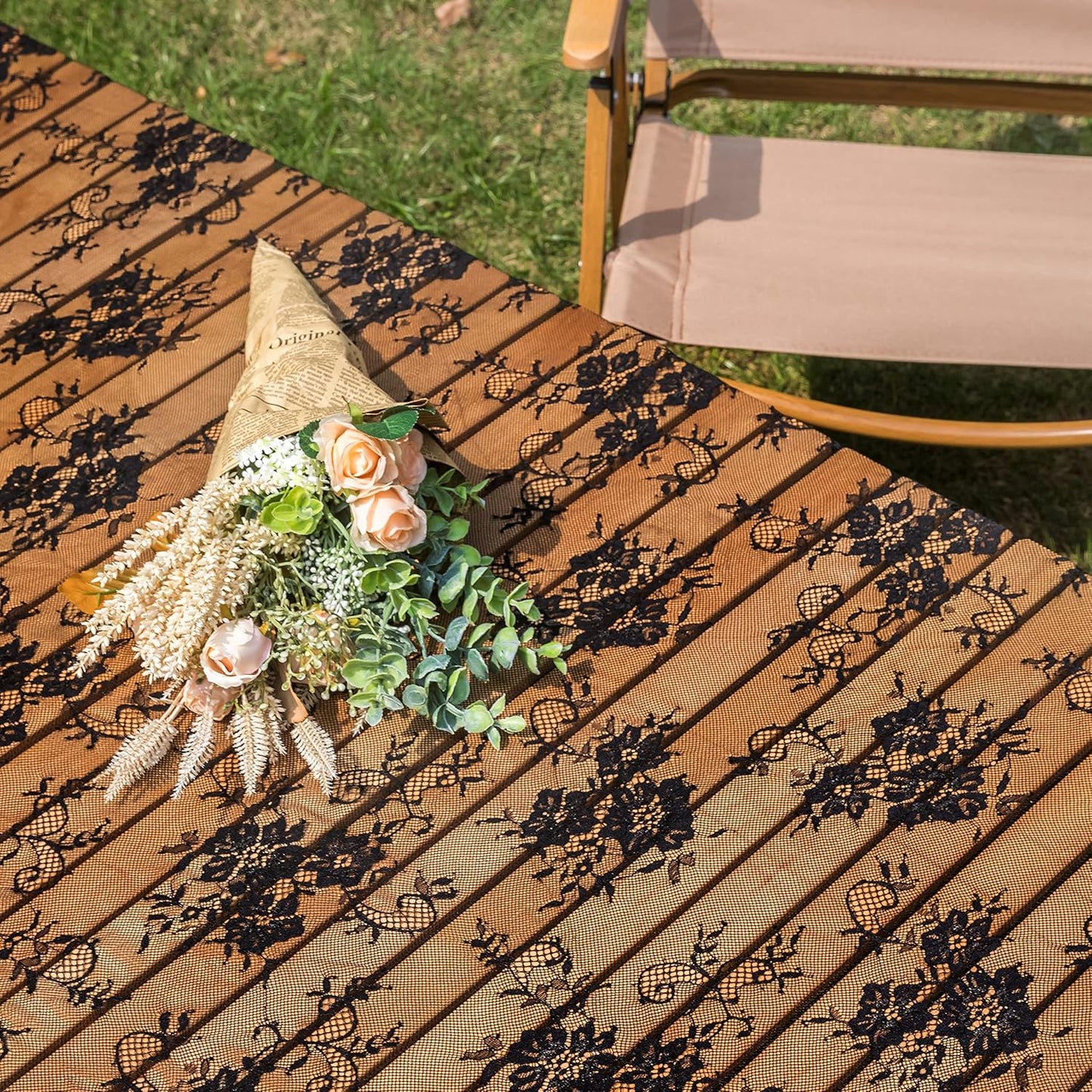 TINWIN Rectangle Lace Tablecloth 60x120 Inch Black Vintage Runner Eyelash Fabric for Kitchen Dining Picnic Table Wedding Decor for Home Decoration Tea Party Decor-4