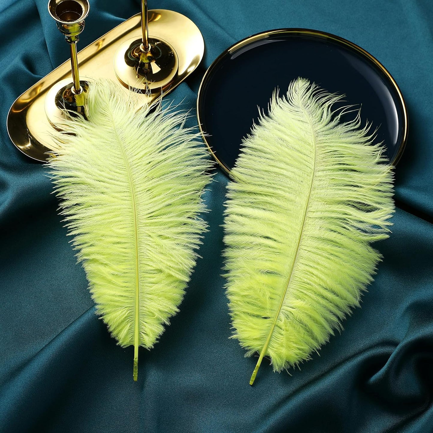 Ballinger Fluorescent Yellow Ostrich Feathers - 12Pcs 12-14inch Large Feathers Bulk for Vase, Party Centerpieces, Mardi Gras Decorations and Home Decor