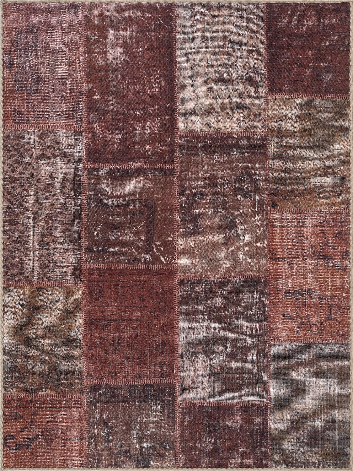 Bloom Rugs Washable Non-Slip 5' x 7' Rug - Red/Brown Traditional Patchwork Area Rug for Living Room, Bedroom, Dining Room, and Kitchen - Exact Size: 5' x 7'