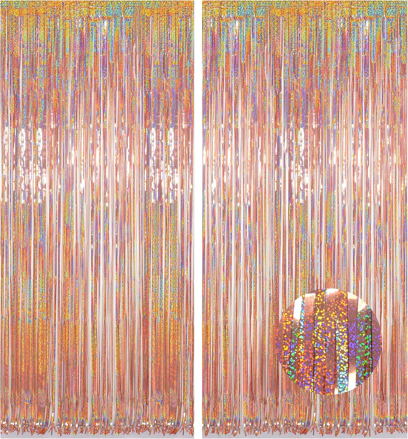 Foil Fringe Backdrop, Melsan 2 Pack 3.2 ft x 8.2 ft Tinsel Foil Fringe Curtains, Sparkle Fringe Curtains for Bachelorette Party Decorations Photo Background Decoration, Rose Gold