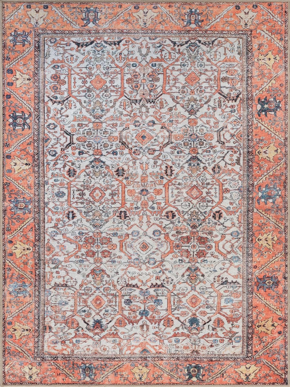 Bloom Rugs Washable Non-Slip 9' x 12' Rug - Orange Traditional Bordered Area Rug for Living Room, Bedroom, Dining Room, and Kitchen - Exact Size: 9' x 12'