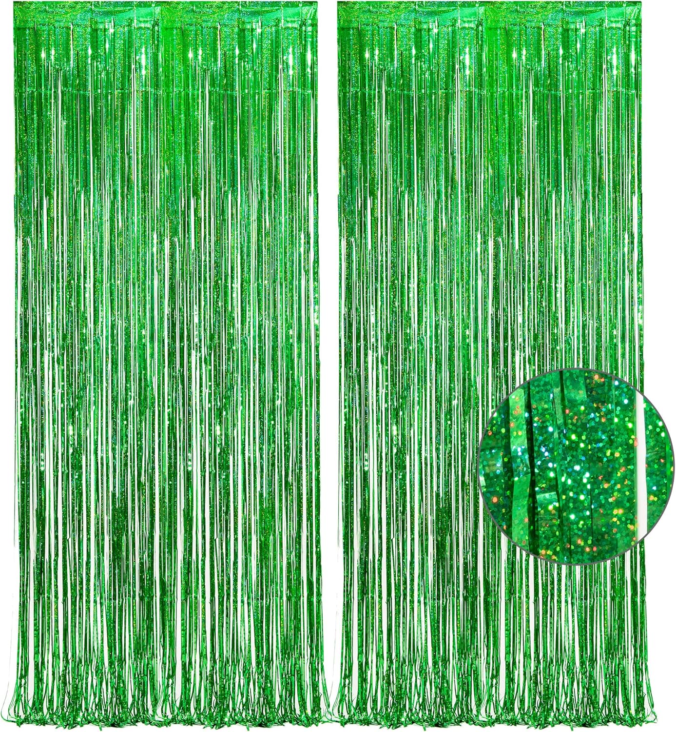 Green Tinsel Curtain Party Backdrop - GREATRIL Foil Fringe Streamers for St Patrick’s Day/Luau/Turtle/Hawaiian/Dinosaur/Ghost/Football/Christmas Decorations 2 Packs
