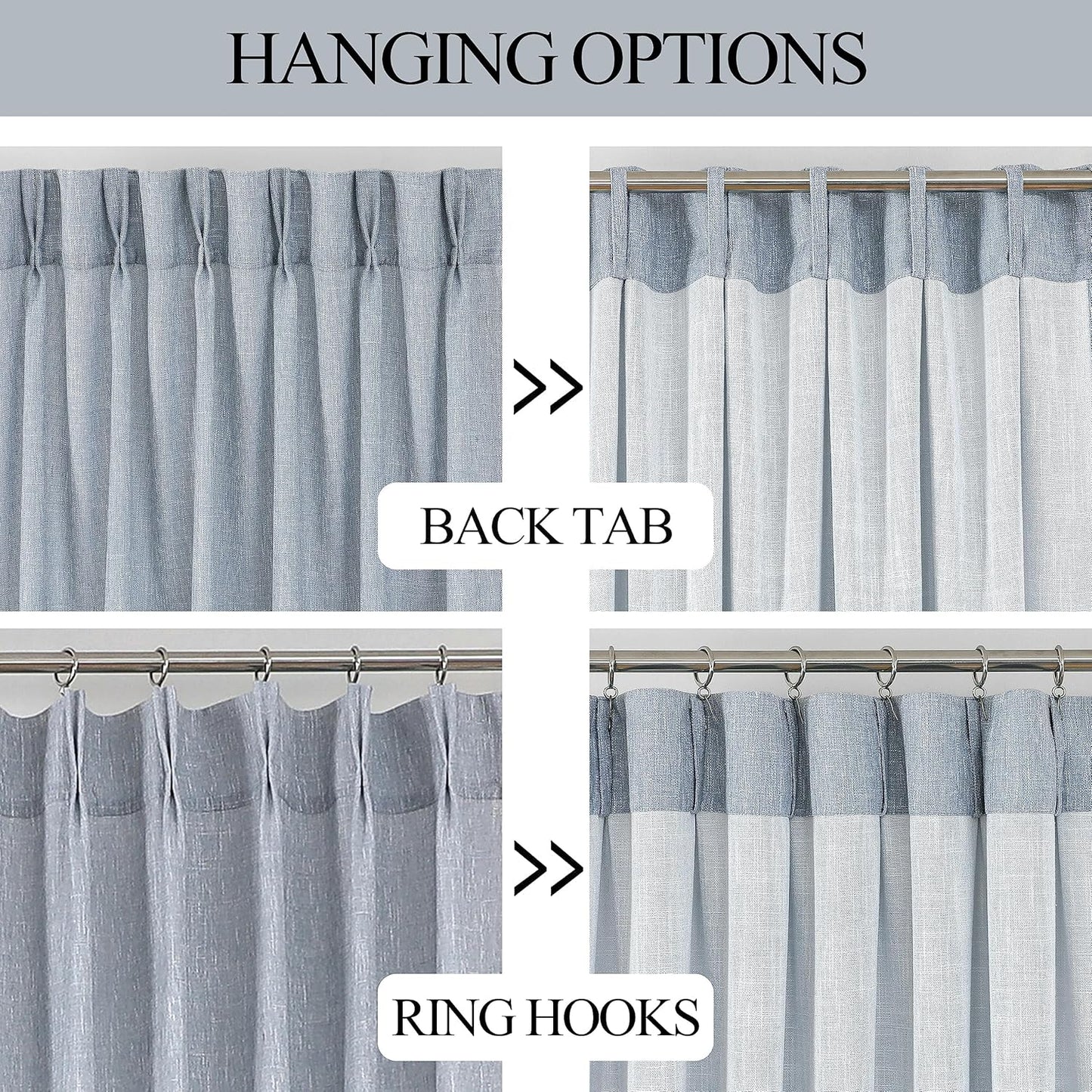 Vision Home Chambray Blue Pinch Pleated Semi Sheer Curtains Textured Light Filtering Window Curtains 95 inch for Living Room Bedroom Rayon Blended Blue Pinch Pleat Drapes with Hooks 2 Panels 40"Wx95"L