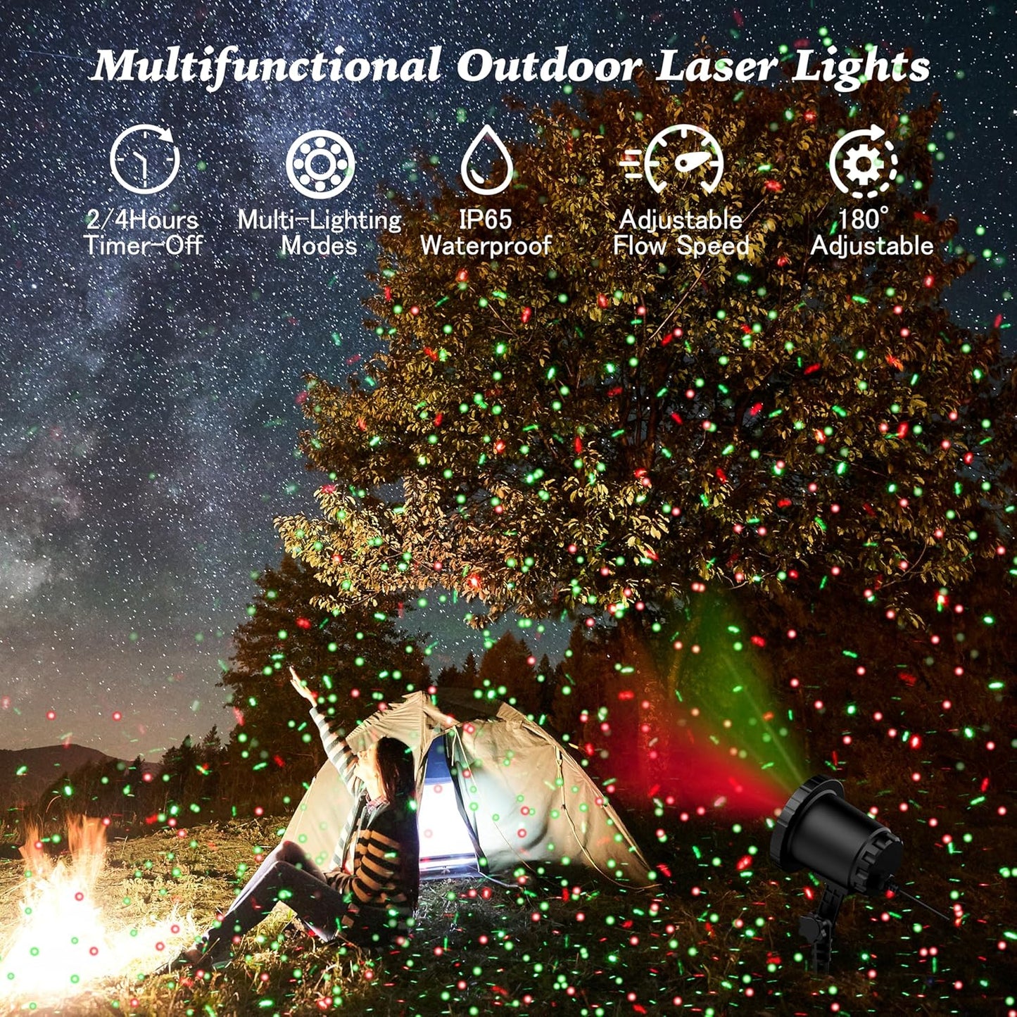Christmas Laser Lights Projector Outdoor, AIRIVO 3 Color Motion Firefly Lights Projector, Moving Red, Green and Blue Star Light Waterproof with Remote Control for Garden,Home, Landscape