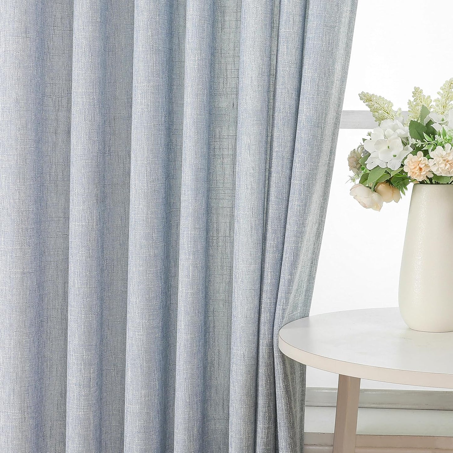 Vision Home Chambray Blue Pinch Pleated Semi Sheer Curtains Textured Light Filtering Window Curtains 95 inch for Living Room Bedroom Rayon Blended Blue Pinch Pleat Drapes with Hooks 2 Panels 40"Wx95"L
